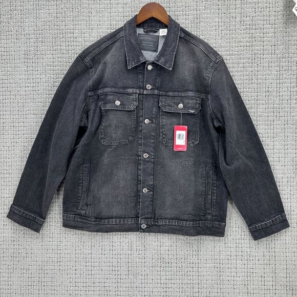 Levi Strauss Signature Trucker Jacket Mens Size L Black Denim Button Down NWT - Picture 1 of 10